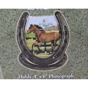 Horseshoe Picture Frame Cast Iron Dark Brown Holds 4 x 6 Photograph Glass Insert